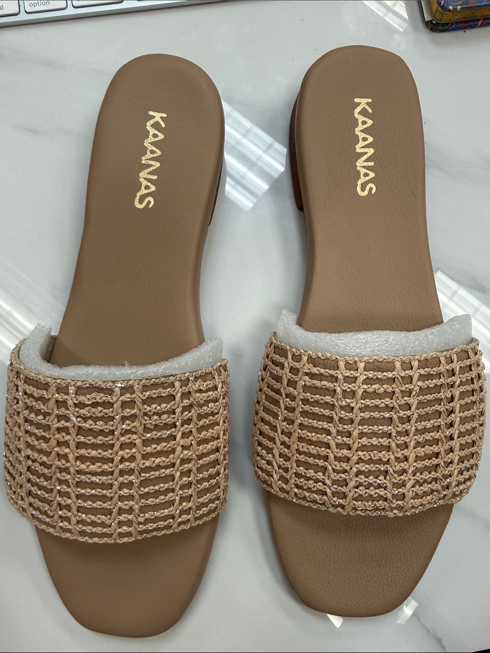 KAANAS Women's 7M Sardinal Metallic Fishnet Slide Sandal Blush NWT
